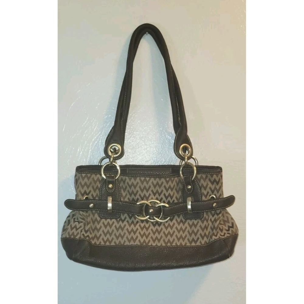Vtg Y2K Wilson Leather Brown Signature Belt Accent Leather Trim Shoulder Handbag